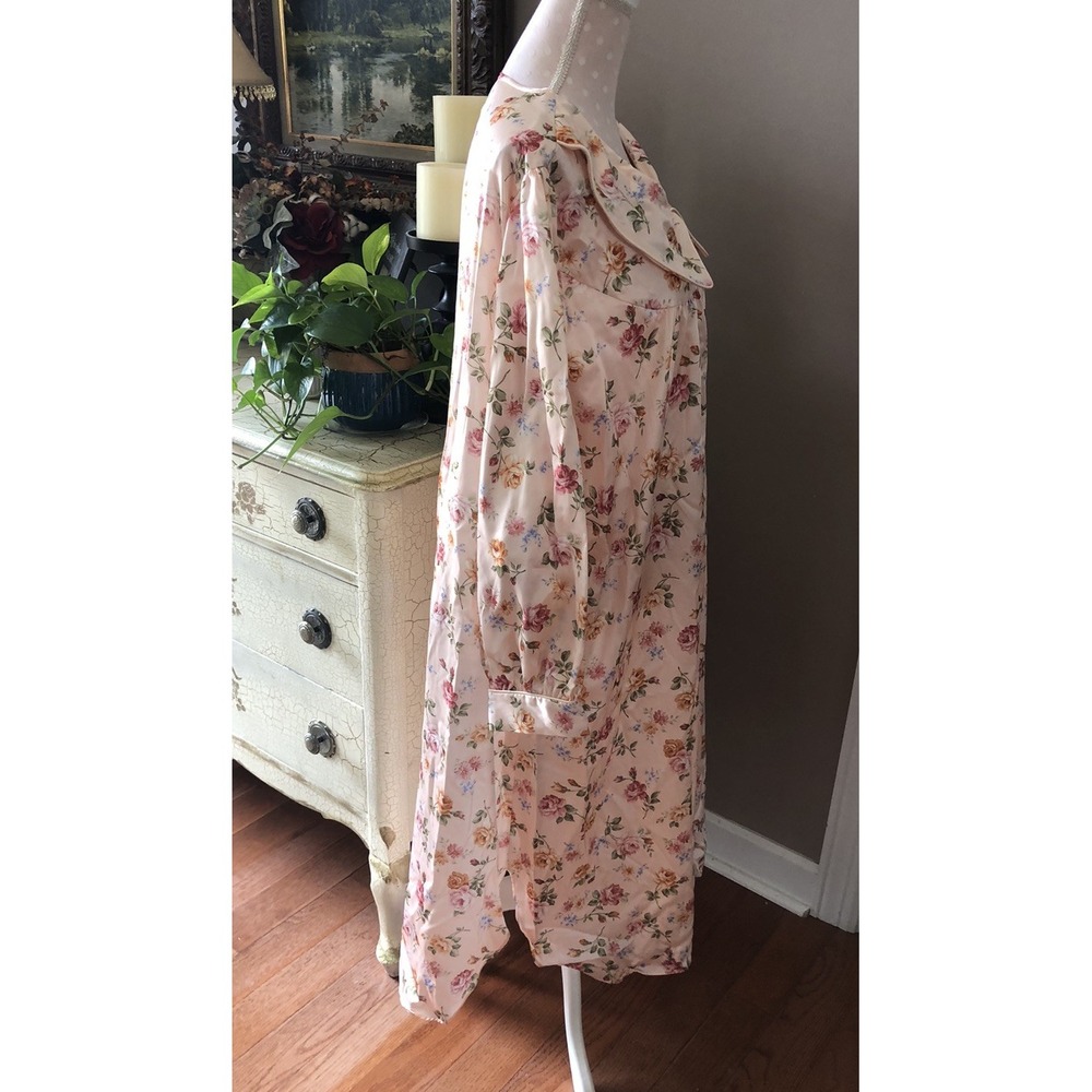 Vtg Barbizon Nightgown Satin Peach Floral Long Sleeve Granny Cottagecore Size XL - Picture 7 of 9